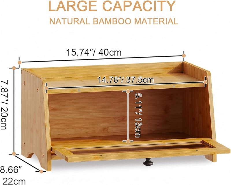 BAMBANG Bambusz Kenyértartó Konyhapulthoz, Fa Kenyérbox Tárolóedény