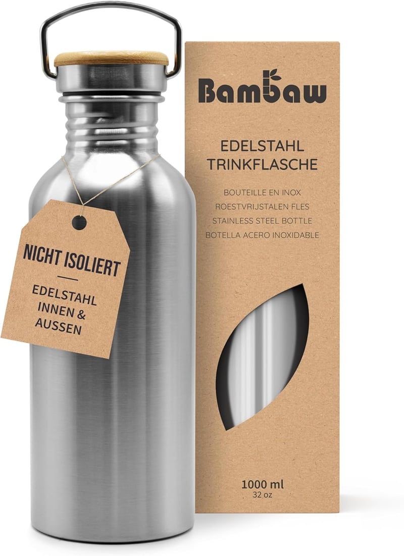 Bambaw Rozsdamentes Acél Kulacs 1000ml - Szivárgásmentes Újrahasználható Ivópalack Kempinghez, Túrázáshoz - BPA-mentes Környezetbarát Sportp