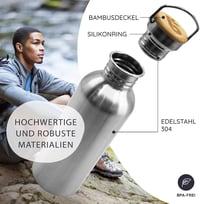 Bambaw Rozsdamentes Acél Kulacs 1000ml - Szivárgásmentes Újrahasználható Ivópalack Kempinghez, Túrázáshoz - BPA-mentes Környezetbarát Sportp 2