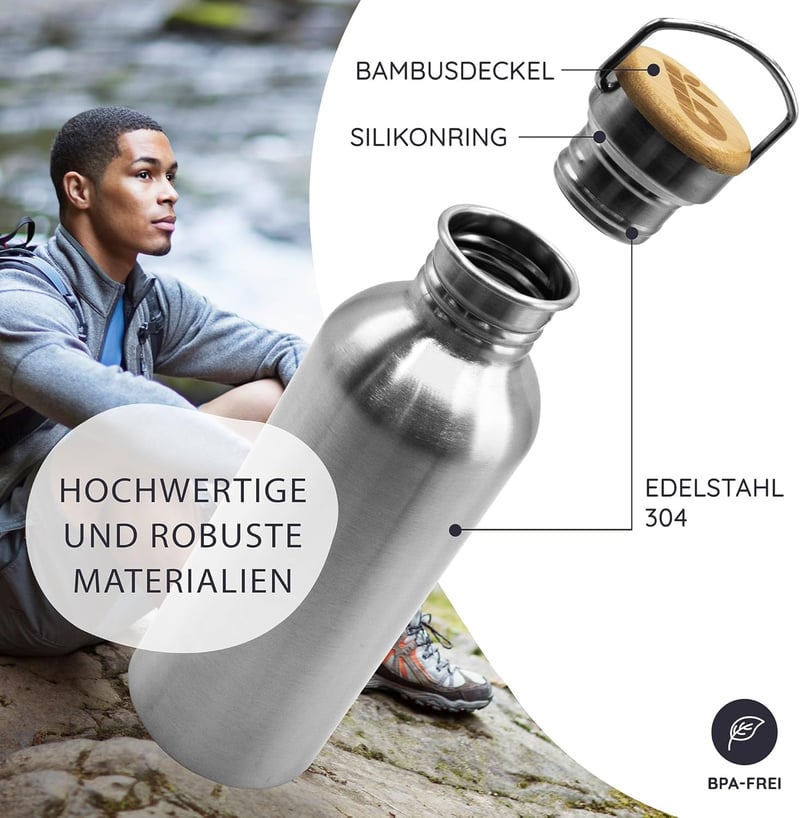 Bambaw Rozsdamentes Acél Kulacs 1000ml - Szivárgásmentes Újrahasználható Ivópalack Kempinghez, Túrázáshoz - BPA-mentes Környezetbarát Sportp