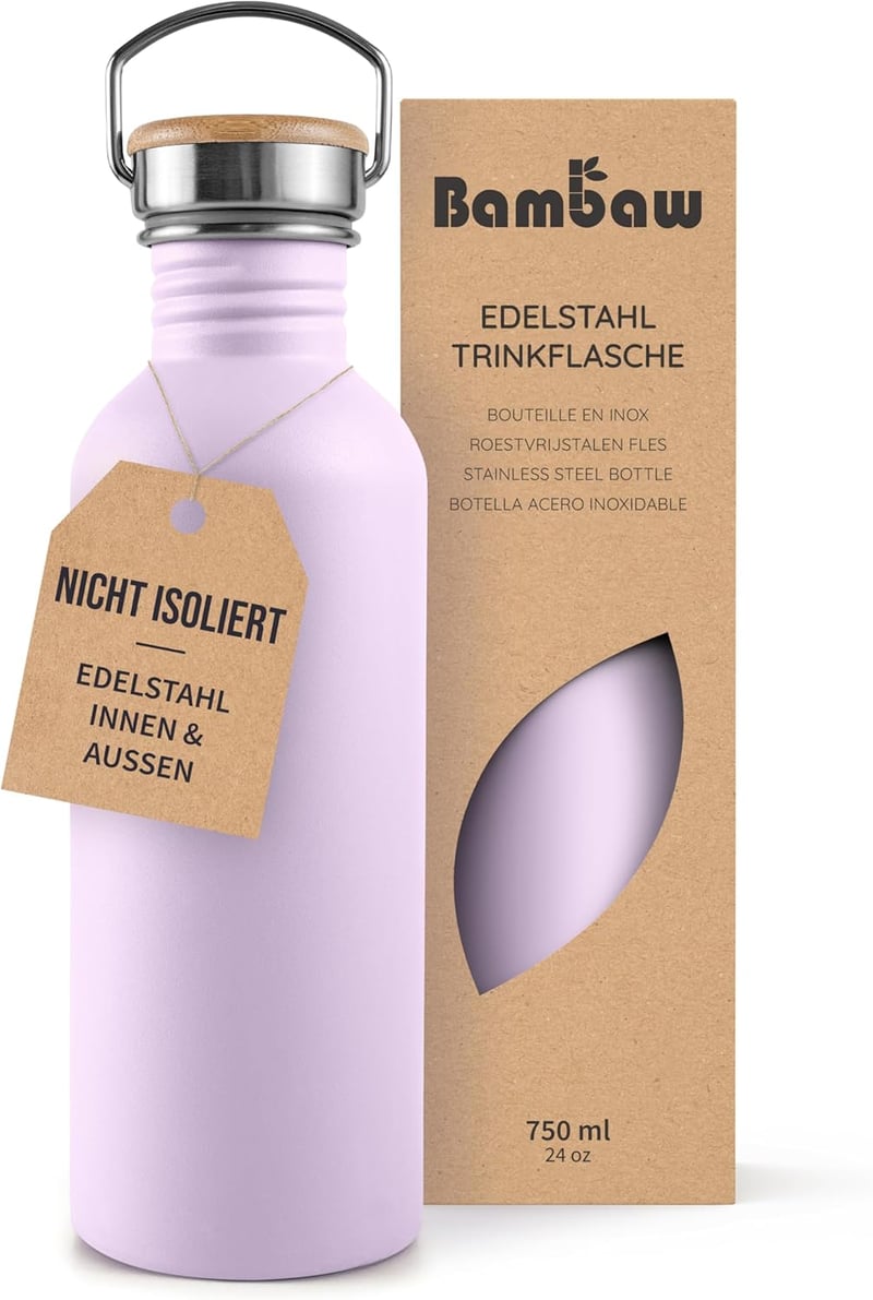 Bambaw Rozsdamentes Acél Kulacs 750ml - Lila Színű Széles Nyakú Ivópalack, Mosogatógépben Mosható, Szivárgásmentes Sportpalack Szívószállal