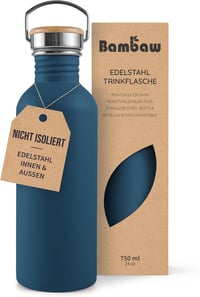 Bambaw Rozsdamentes Acél Kulacs 750ml - Szivárgásmentes Kék Ivópalack, BPA-mentes Fém Vizes Palack, Nem Hőszigetelt Azúrkék Kulacs - Azure Blue 1