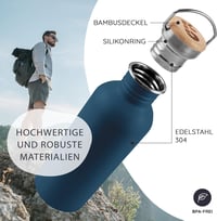 Bambaw Rozsdamentes Acél Kulacs 750ml - Szivárgásmentes Kék Ivópalack, BPA-mentes Fém Vizes Palack, Nem Hőszigetelt Azúrkék Kulacs - Azure Blue 2