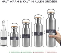 Bambaw Rozsdamentes Acél Termosz 750ml - Szigetelt Kulacs Hideg-Meleg Italokhoz, Szivárgásmentes, BPA-mentes, Mosogatógépben Mosható, Bambus - Silver 5