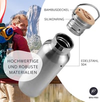 Bambaw Rozsdamentes Acél Termosz 750ml - Szigetelt Kulacs Hideg-Meleg Italokhoz, Szivárgásmentes, BPA-mentes, Mosogatógépben Mosható, Bambus - Silver 2
