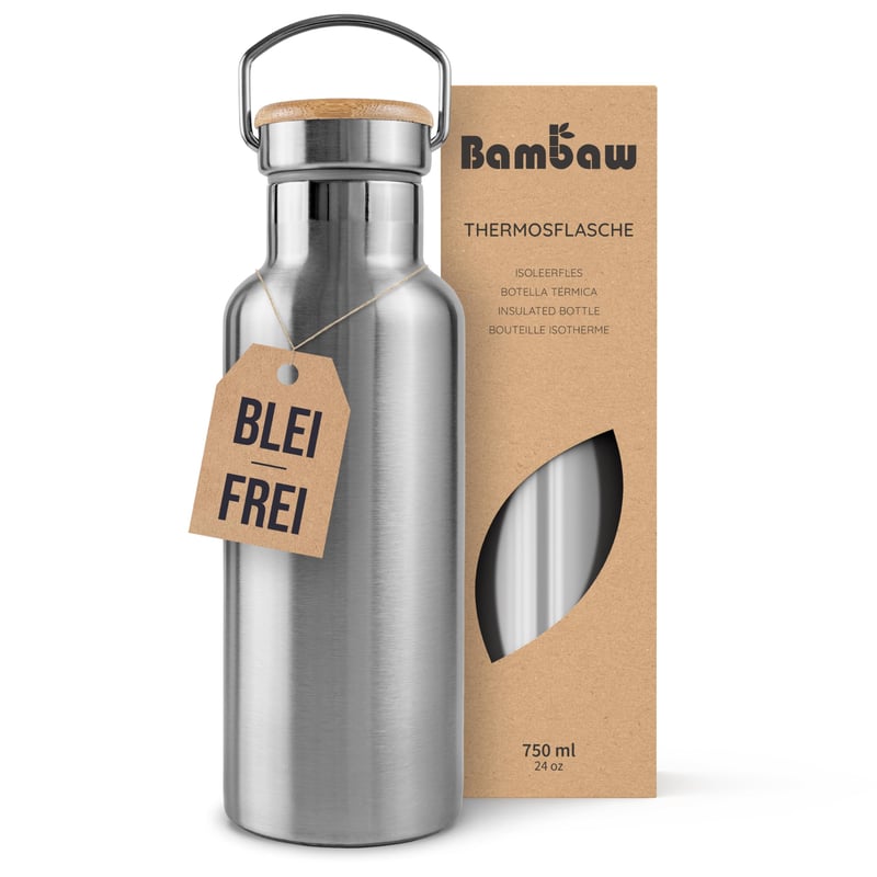 Bambaw Termosica od nehrđajućeg čelika 750ml - Izolirana boca za hladne i tople napitke, nepropusna, bez BPA, periva u perilici posuđa, bambus