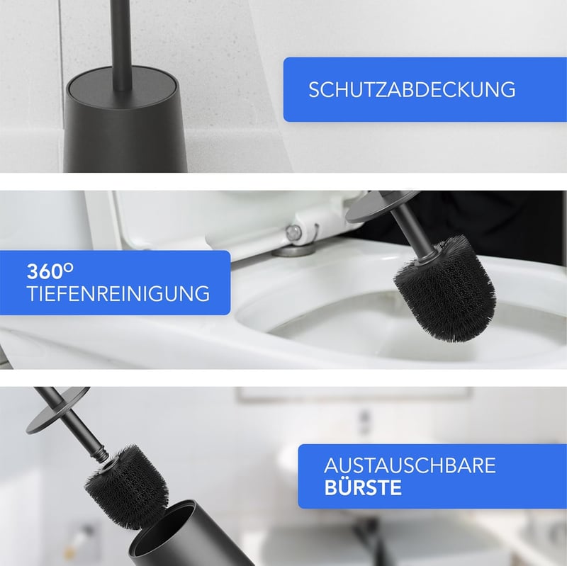 Bamodi WC kefe és tartó szett - modern design, hatékony tisztítás, fekete