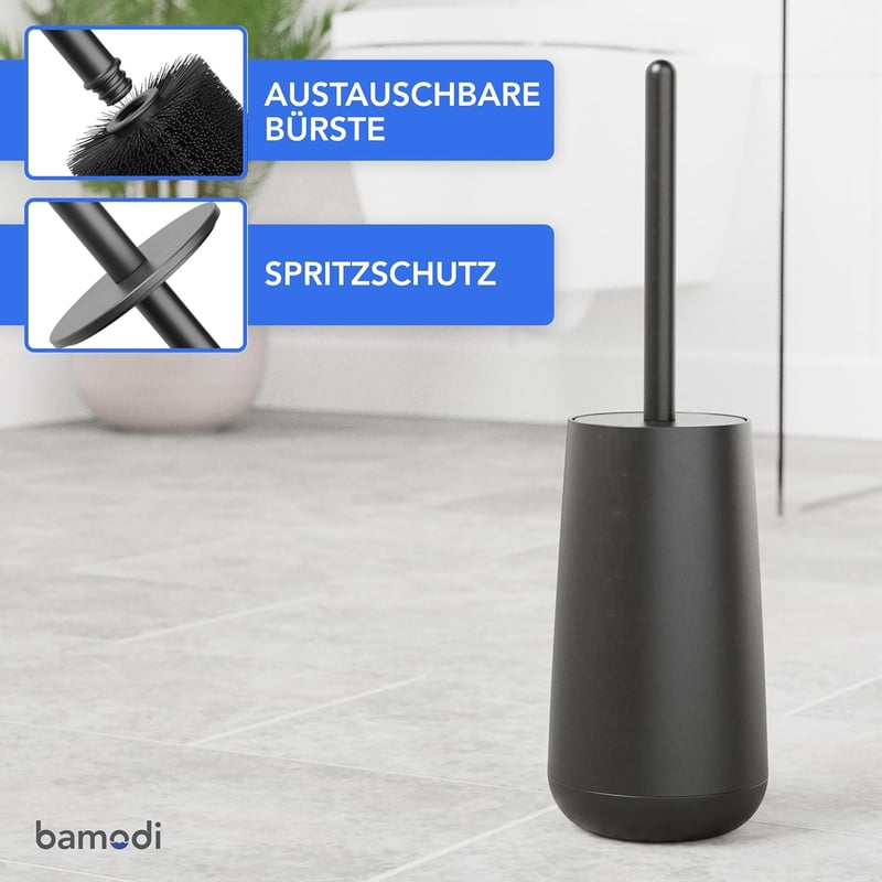 Bamodi WC kefe és tartó szett - modern design, hatékony tisztítás, fekete