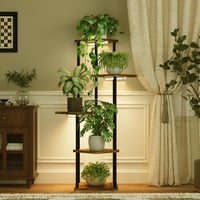 Suport pentru plante de interior Bamworld cu 5 niveluri, cu lampă pentru plante, din MDF și metal, cu lumină caldă, pentru plante în ghiveci, pentru sufragerie sau balcon 2