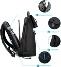BANGE 2888 Roll Top Hátizsák 15,6" Laptophoz - Vízálló, Lopásbiztos Táska Utazáshoz, Túrázáshoz, Iskolába és Munkába - Fekete 4