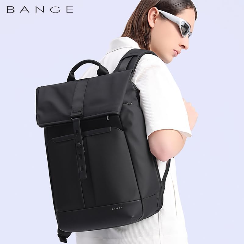 BANGE 2888 Roll Top Hátizsák 15,6" Laptophoz - Vízálló, Lopásbiztos Táska Utazáshoz, Túrázáshoz, Iskolába és Munkába - Fekete