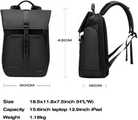 BANGE 2888 Roll Top Hátizsák 15,6" Laptophoz - Vízálló, Lopásbiztos Táska Utazáshoz, Túrázáshoz, Iskolába és Munkába - Fekete 2