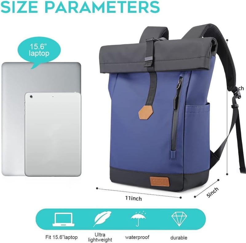 BANGE Rolltop Hátizsák Nagy Kapacitás Vízálló Laptop Hátizsák Kék