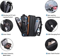 BANGE Utazó Hátizsák, Kézipoggyász Méretű Táska, Átalakítható Sporttáska 17,3 Colos Laptophoz, Unisex Túrahátizsák 6