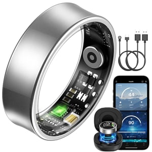 BANLVS Smart Ring pametni prsten za muškarce i žene, 24/7 puls, HRV, SpO2, praćenje sna i temperature, 176 sportskih načina rada, IP68 vodootpornost, Android i iOS, srebrni, 67