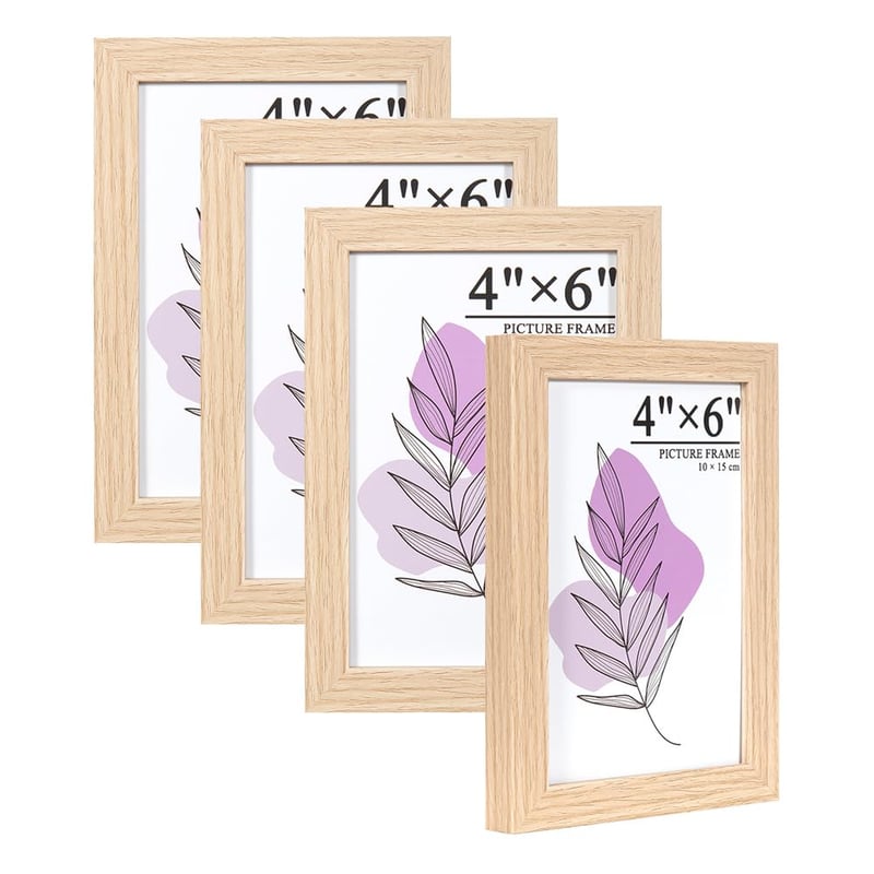 Baoee 10 x 15 cm drevený fotorámik, 4 ks, akrylové sklo, na státie aj na stenu, MDF