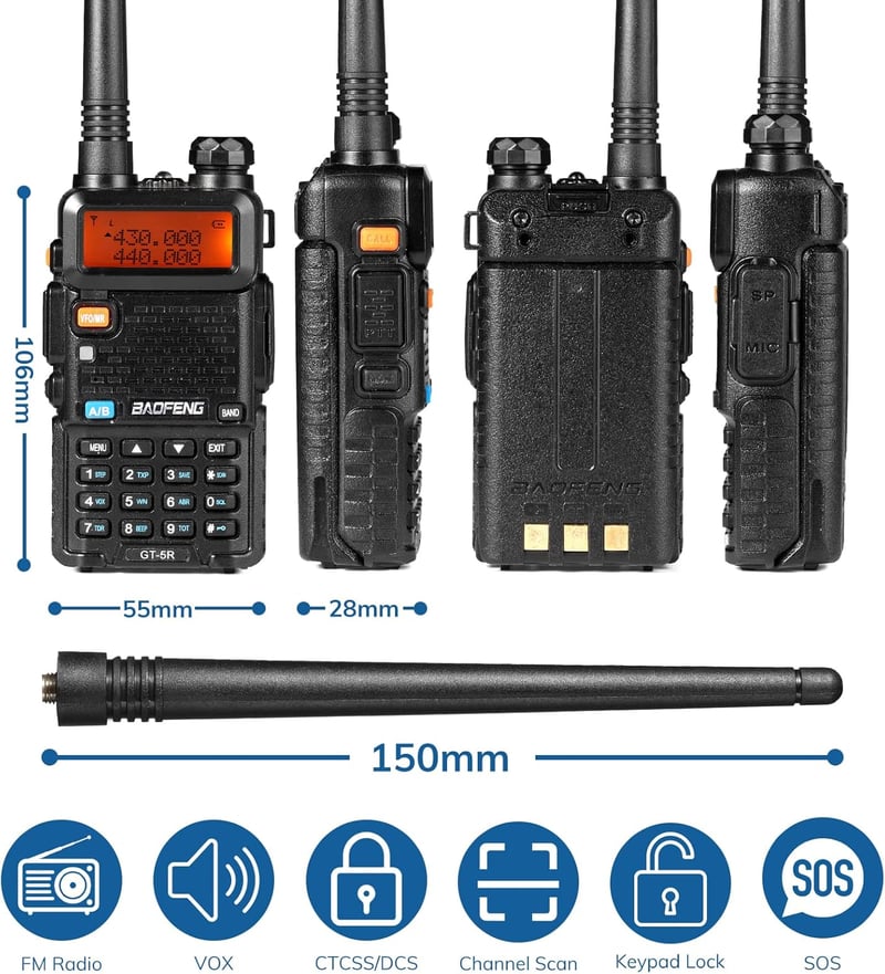 BAOFENG GT-5R Dual Band VHF/UHF Walkie Talkie 128 csatorna 1800mAh