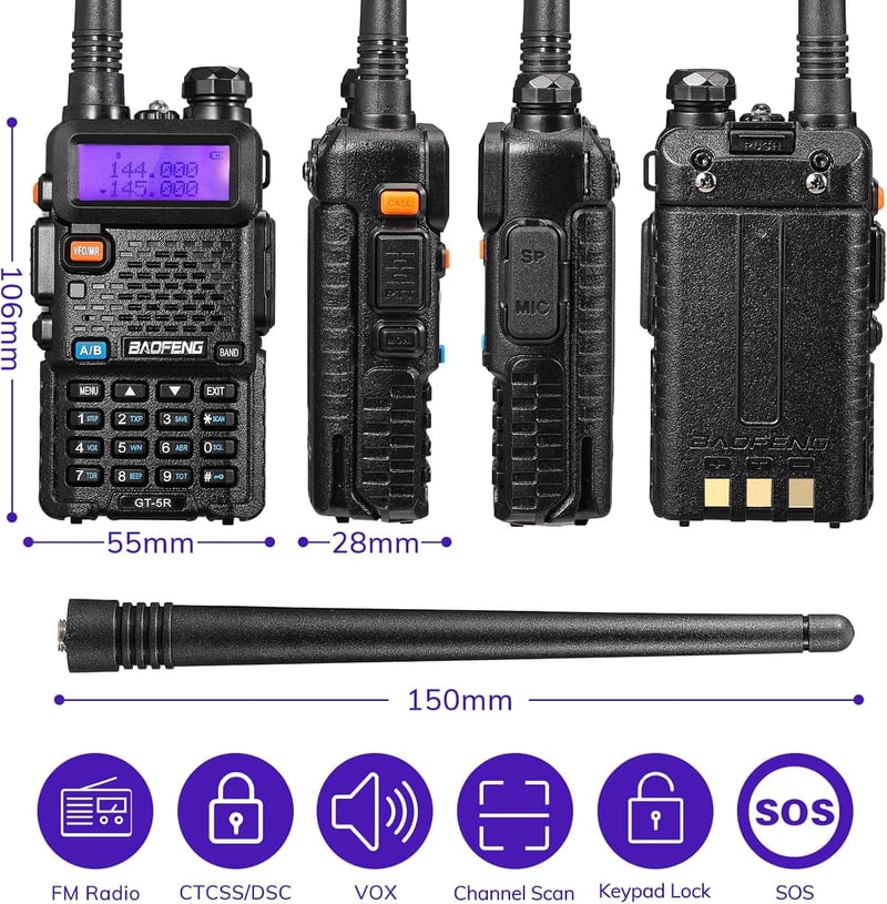BaoFeng GT-5R Dual Band Walkie Talkie VHF/UHF 128 csatorna 1800mAh