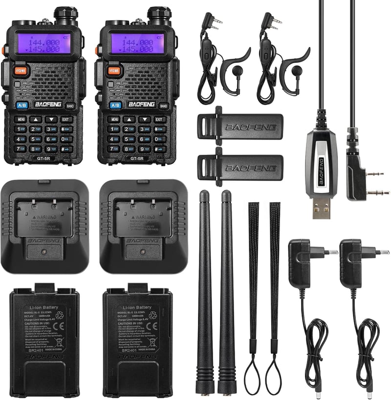 BAOFENG GT-5R Walkie Talkie 2db Duál Sávos Rádió UHF VHF 128 Csatorna 1800mAh