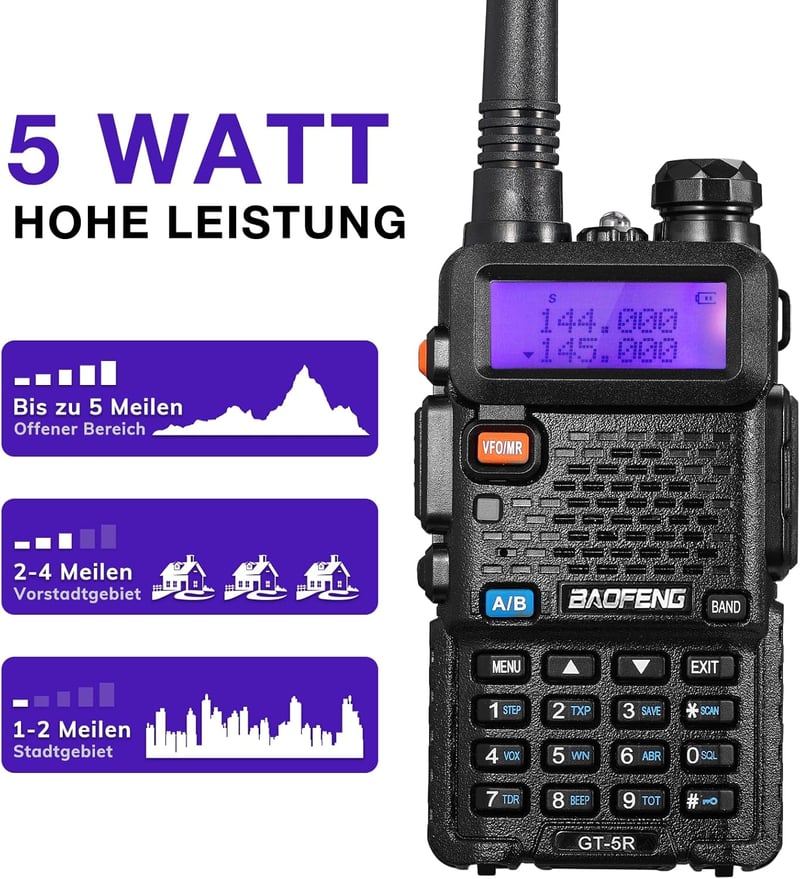 BAOFENG GT-5R Walkie Talkie 2db Duál Sávos Rádió UHF VHF 128 Csatorna 1800mAh