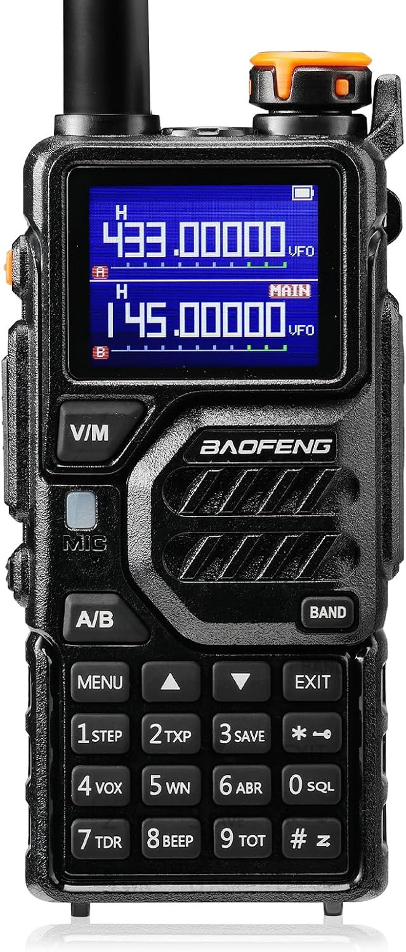 BAOFENG K5 Plus 10W kétsávos walkie-talkie légisávval, 2500 mAh, 999 csatorna, CHIRP - fekete