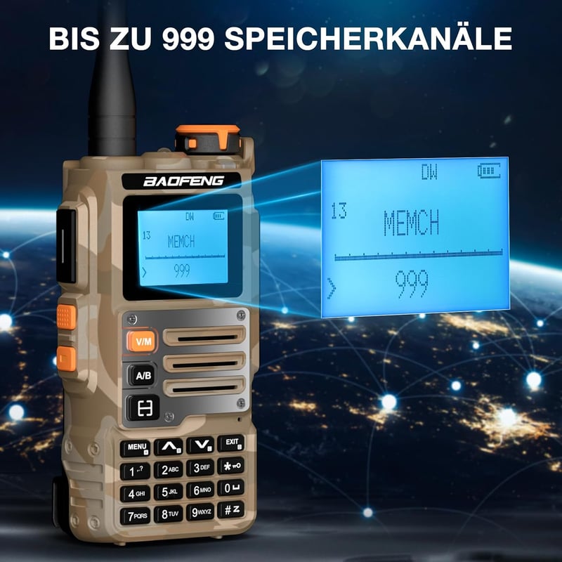 BAOFENG K63 6W amatőr kézirádió triszsávos UHF VHF 1.25 m, AM/FM vevő 2600 mAh, 999 csatorna, sivatagi terepszín