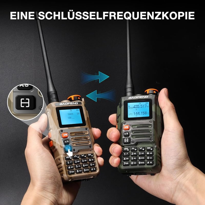 BAOFENG K63 6W amatőr kézirádió triszsávos UHF VHF 1.25 m, AM/FM vevő 2600 mAh, 999 csatorna, sivatagi terepszín