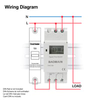 Digitálny LCD programovateľný časový spínač Baomain THC15A, 12V DC, 16A, montáž na DIN lištu 4