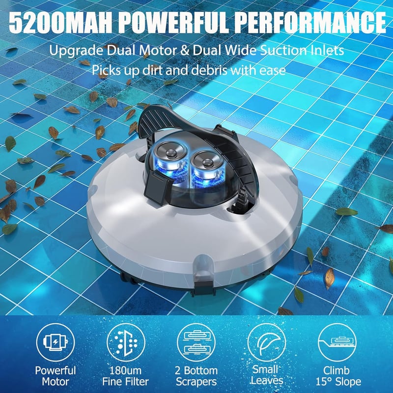 Baopilong Wireless Robot Medence Porszívó 120 Perc Futásidő 1000m²