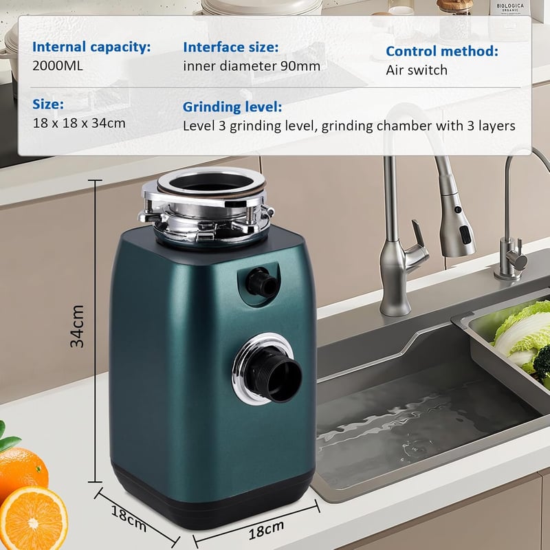BAOSHISHAN 600W Konyhai Hulladékdaráló Gombkapcsolóval 3800 rpm Mosogatótálcához