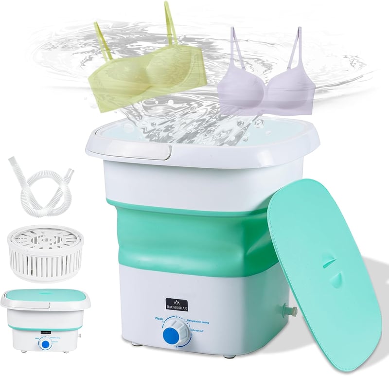 BAOSHISHAN Összecsukható Mini Mosógép 2kg Kapacitással - Hordozható Kék Felültöltős Centrifugával 11,5L - Utazáshoz, Kempingezéshez