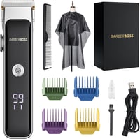BarberBoss Professzionális Szakáll- és Hajvágó Férfiaknak, Precíziós Gombbal, 2 Sebességfokozattal, USB Töltéssel, Kerámia-Titánium Pengével 1