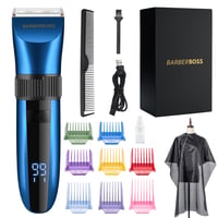 Mașină de tuns părul și barba fără fir BarberBoss QR-2082 cu lame ceramice auto-ascuțite, rezistentă la apă, cu afișaj LED, încărcare rapidă și 8 accesorii de pieptene 1