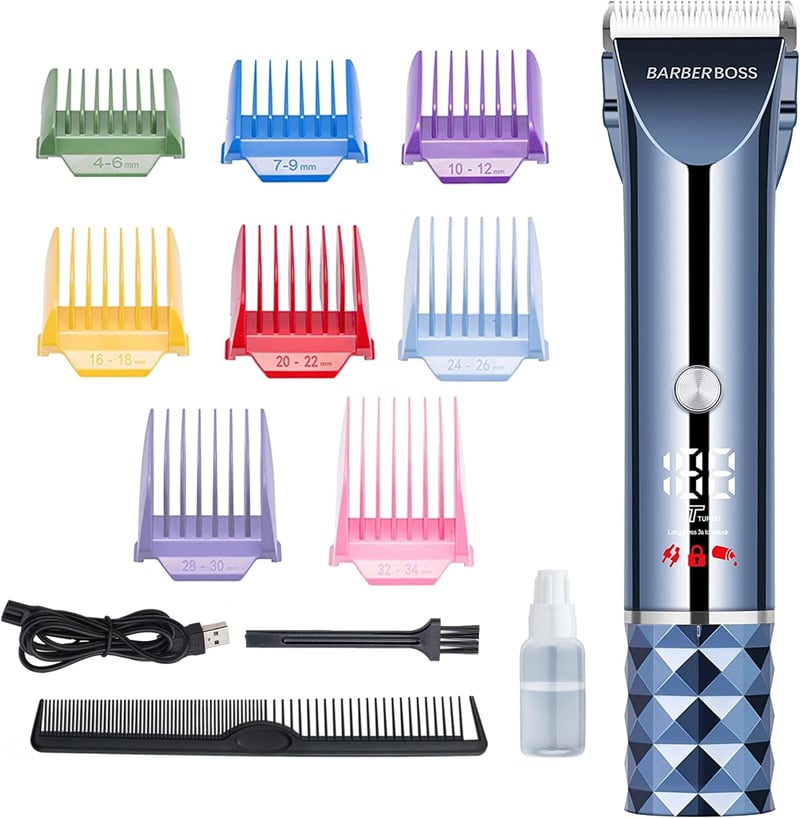 Barberboss QR-2091E 10-in-1 Multifunkciós Hajvágó és Szakállvágó, LED Kijelzővel, Titánium-Kerámia Pengékkel, 8 Tartozékkal és Kettős Sebess