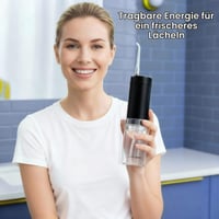 Duș bucal portabil BarberBoss QR-7112 negru, irigator bucal wireless de călătorie, 3 niveluri de presiune, 6 duze, rezervor telescopic IPX8, încărcare USB-C 5