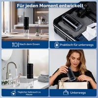 Duș bucal portabil BarberBoss QR-7112 negru, irigator bucal wireless de călătorie, 3 niveluri de presiune, 6 duze, rezervor telescopic IPX8, încărcare USB-C 6