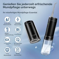 Duș bucal portabil BarberBoss QR-7112 negru, irigator bucal wireless de călătorie, 3 niveluri de presiune, 6 duze, rezervor telescopic IPX8, încărcare USB-C 3