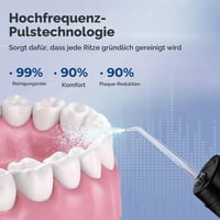 Duș bucal portabil BarberBoss QR-7112 negru, irigator bucal wireless de călătorie, 3 niveluri de presiune, 6 duze, rezervor telescopic IPX8, încărcare USB-C 2