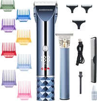 BARBERBOSS Vezeték Nélküli Hajvágó és Szakállvágó Készlet, Kerámia-Titánium T-Pengével, 8 Színes Fésűtartozékkal, USB Töltéssel 1