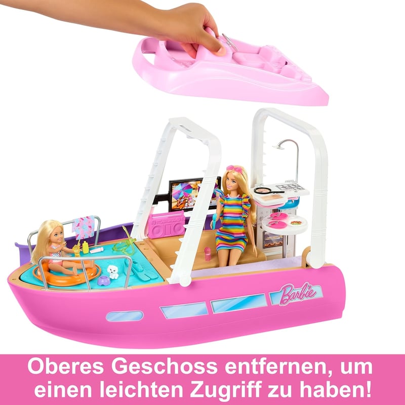 Barbie Álomhajó HJV37 Játékszett Csúszdával és Úszómedencével, 20+ Kiegészítővel, 3-18 Éves Gyerekeknek