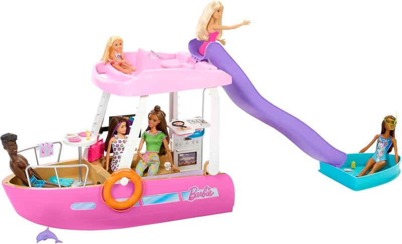 Barbie Álomhajó HJV37 Játékszett Csúszdával és Úszómedencével, 20+ Kiegészítővel, 3-18 Éves Gyerekeknek
