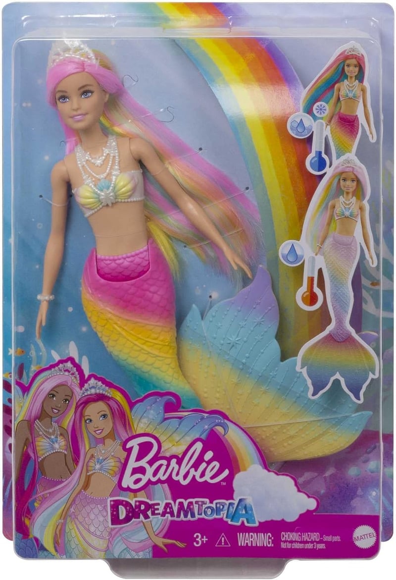 Barbie Dreamtopia Szivárvány Sellő Baba Színváltó Hajjal - Vízzel Aktiválható Játék 3-8 Éves Lányoknak, GTF89
