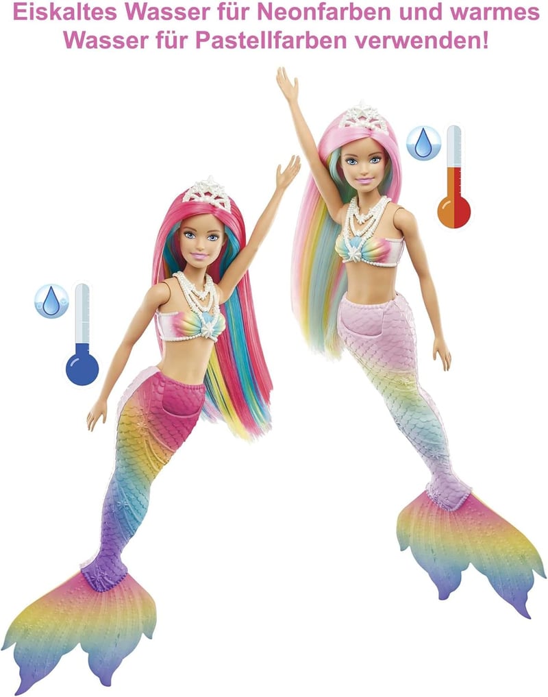 Barbie Dreamtopia Szivárvány Sellő Baba Színváltó Hajjal - Vízzel Aktiválható Játék 3-8 Éves Lányoknak, GTF89