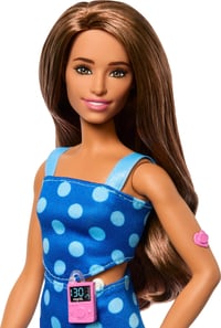 Bábika Barbie Fashionistas #242 s diabetom 1. typu, bodkovanými šatmi a doplnkami – spolupráca s Breakthrough T1D – HYT97 3