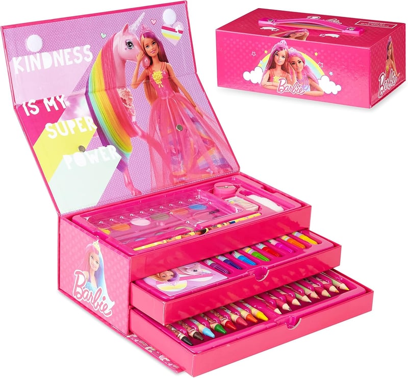 Barbie Festékszett Ceruzákkal, Filctollakkal, Akvarellel és Viaszos Krétákkal