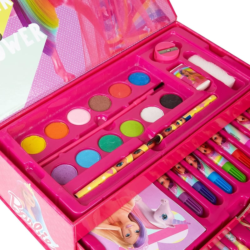 Barbie Festékszett Ceruzákkal, Filctollakkal, Akvarellel és Viaszos Krétákkal