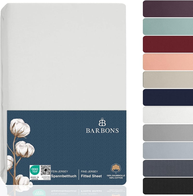 BARBONS Napínacia plachta 160x200 cm, 100% bavlnený džersej, certifikát Oeko-Tex, pre boxspring postele a vysoké matrace (do 27 cm), biela