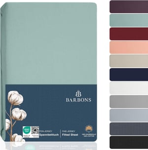 Cearceaf cu elastic BARBONS 180x200 cm, 100% Bumbac Jersey, Certificat Oeko-Tex, pentru pat boxspring și saltea înaltă (până la 27 cm), Verde