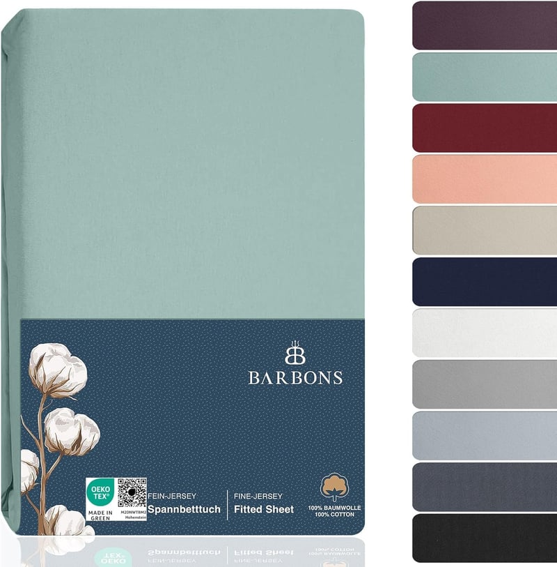 BARBONS Napínacia plachta 180x200 cm, 100% bavlnený džersej, certifikát Oeko-Tex, pre boxspring postele a vysoké matrace (do 27 cm), zelená