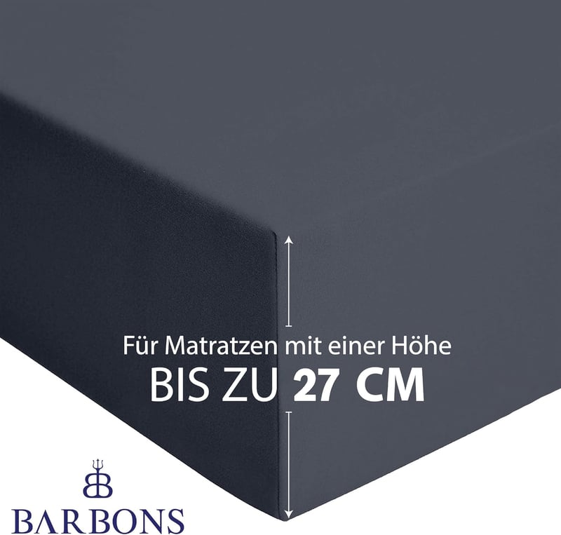 BARBONS Gumis Lepedő 180x200 cm Sötétszürke 100% Pamut Oeko-Tex - Fitted Sheets 180 x 200 cm, Darkgray
